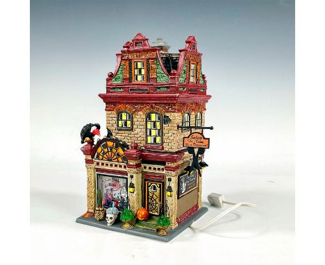 The "Hair Today, Gone Tomorrow Salon" is a handcrafted and hand-painted collectible figure. It features the haunted hair salo