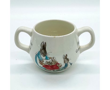 Glossy finish mug with illustrations and rhymes featuring Flopsy, Mopsy, and Cotton-Tail with Peter.This item has its origina