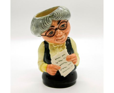 Yellow blouse; green waistcoat; dark burgundy skirt.Series: The Doultonville Collection. Royal Doulton backstamp. Artist: Wil