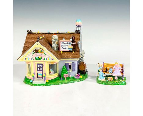 Part of the Easter-themed collection, this intricately designed and handcrafted Chocolate Bunny Factory showcases a festive s
