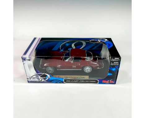 A factory sealed, replica die cast metal classic Corvette designed in a maroon exterior with black interior. Includes a black