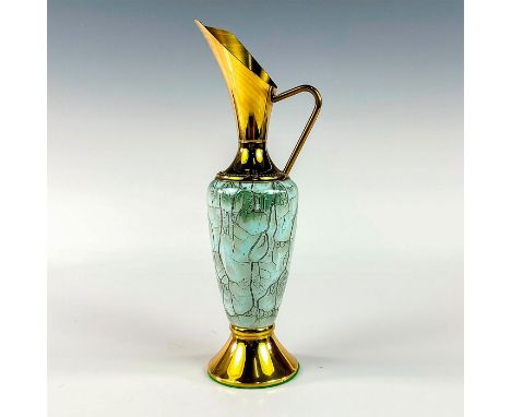 Turquoise toned with lustre finish &amp; branch patterning. Brass accented handle, spout, and base.Hand Painted Delftware Mad