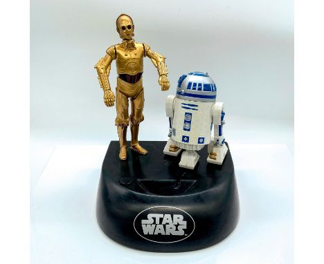 Features characters C-3PO and R2-D2. Thinkway Toys and Lucasfilm Ltd backstamps. This item has its original box with dimensio