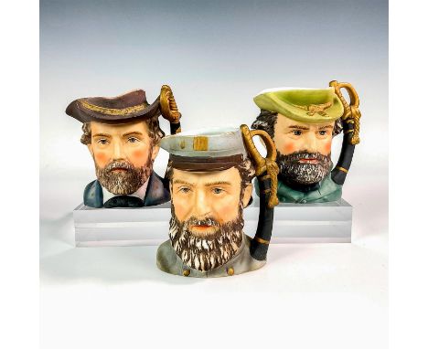 Hand painted ceramic figural jugs commemorating General Officers Robert E. Lee, Stonewall Jackson, and president Ulysses S. G