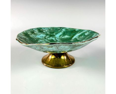 Turquoise toned stunning piece with lustre finish &amp; branch patterning. Brass trim around rim.Hand Painted Delftware Made 
