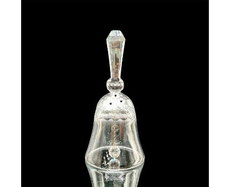 A clear bell with a three frosted flowers with black center. Swarovski mark. This item has its original box: 3.25"W x 6.25"H.