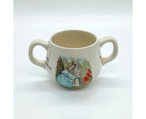 Glossy finish mug with illustrations and rhymes featuring Flopsy, Mopsy, and Cotton-Tail with Peter.This item has its origina