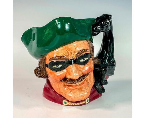 Style Two. Green tricorn, black mask over the eyes, red jacket. The first style of the Dick Turpin jug has the mask up on the