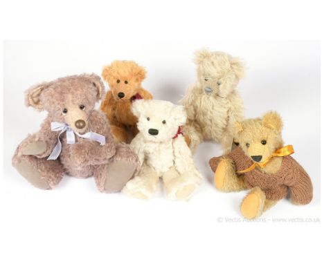 Collection of artist designed bears and Robin Rive including: (1) Robin Rive Jacko teddy bear, LE 9/100, beige mohair, suedet