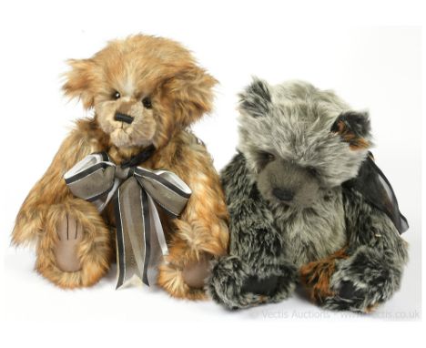 Charlie Bears pair including: (1) Arthur, CB 12004 B, grey/golden/brown variegated plush teddy bear, with swing label and car