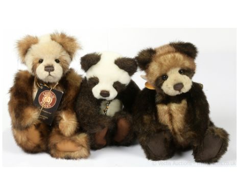 Charlie Bears panda trio: (1) Anniversary Mia,10th Anniversary panda bear, produced for the 2015 Collectors Club, designed by