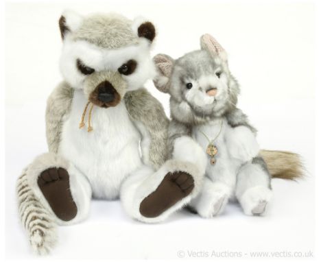 Charlie Bears pair including: (1) Bandit lemur, CB 141472, 2014, LE 2400, designed by Isabelle Lee, pale grey, grey and brown
