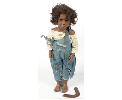 Gotz Billy II vinyl aboriginal child doll, artist designed by Philip Heath, 1994 / 1995, with boomerang, swing label, small l