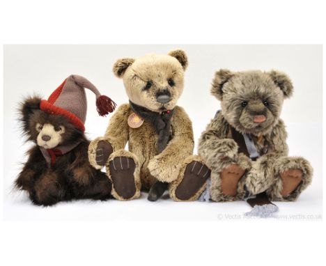 Charlie Bears trio including: (1) Harrold, designed by Isabelle Lee, CB131325, 2013-2015, LE 2000, grey beige plush, swing la
