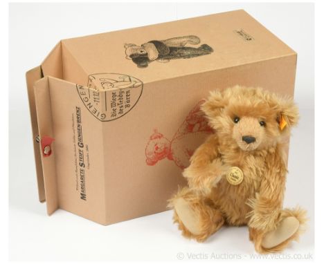 Steiff Classic reproduction 1903 Classic Teddy Bear, Mr Cinnamon, caramel mohair, yellow tag 000188, with tilt growler, chest