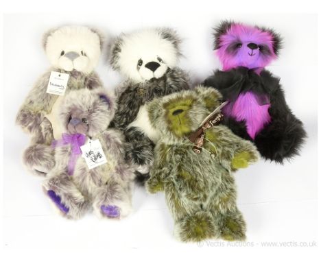 Collection of artist designed teddy bears including: (1) Kaycee Bears Dewbeary, designed by Kelsey Cunningham, purple with mi