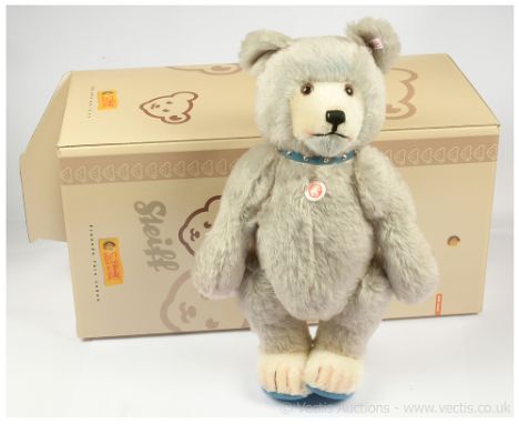 Steiff Teddy Baby Blue, white tag 037085, LE 1500, 2007, powder blue and white mohair, replica of a 1929 bear, from the "Litt