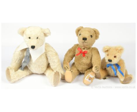 Collection of three mohair teddy bears including: (1) Big Softies Edward, light blonde mohair, fully jointed, 9.5"/24cm; (2) 