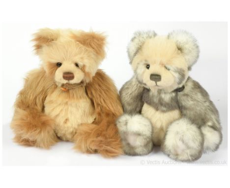 Charlie Bears pair: (1) Anniversary Lewis panda bear, 2015, CB 151565, designed by Isabelle Lee, cream and white with grey ti