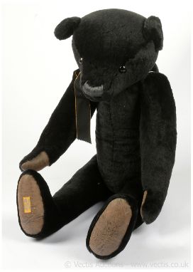 Merrythought Alpha Farnell black mohair teddy bear replica, LE 27/100, with swing label certificate, Excellent to Excellent P