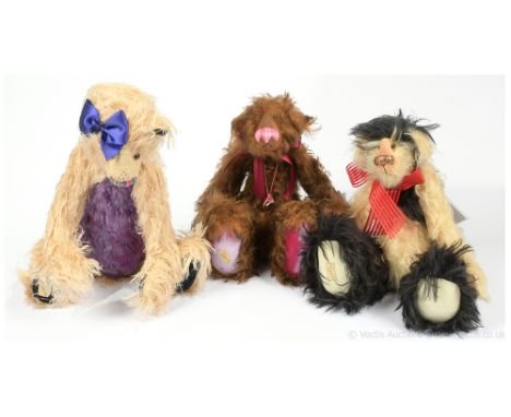 Dean's Rag Book trio of Artist Showcase teddy bears by Chloe Wilson including: (1) Willow, LE 5/40, purple and beige mohair, 