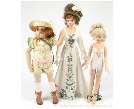 Artist designed dolls x three: (1) Exclusively Yours Unsinkable Mrs Brown Heroine of the Titanic bisque doll, artist designed