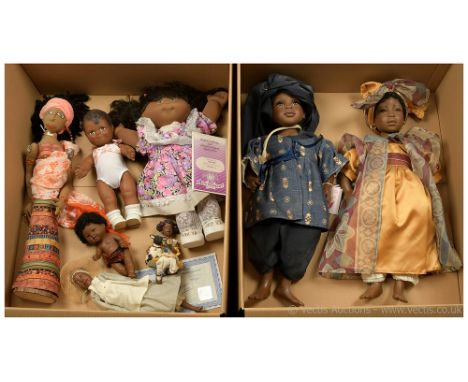 Collection of vinyl, cloth and ceramic dolls x eight including: (1) &amp; (2) Unnamed vinyl dolls by La Bambola, 21"/53cm; (3
