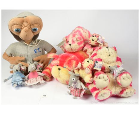 Collection of vintage ET and Bagpuss plush toys: (1) Gund ET, tiny hole to clothing, 18"/46cm; (2) Bagpuss, 21"/53cm; (3) Bag