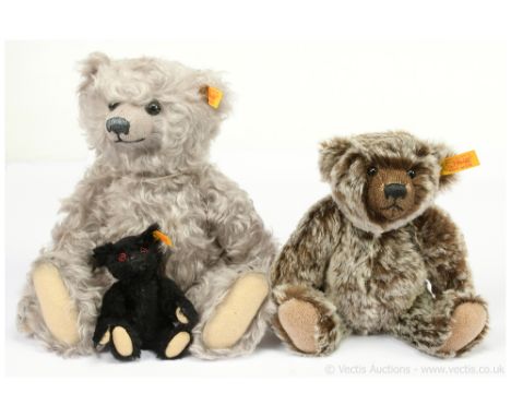 Steiff trio of teddy bears including: (1) Steiff Danbury Mint The Ultimate Steiff Teddy Bear, yellow tag 669712, silver-grey 