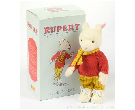 Steiff Classic Rupert the Bear, white alpaca teddy bear, white tag 653568, LE 3000, 2007, exclusive to the UK &amp; Ireland, 