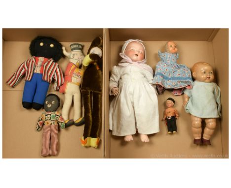 Collection of vintage / antique dolls and plush figures, including: (1) Armand Marseille bisque vintage My Dream Baby doll, G