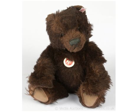 Steiff Rocky Grizzly Bear Cub Masterpiece, white tag 036170, dark brown alpaca, LE 3000 asymmetric double jointed neck, cloth