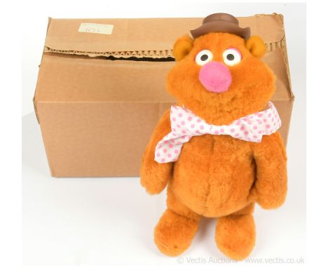 Fisher-Price Toys vintage Fozzie Bear, from Jim Henson's The Muppet Show, cinnamon plush, wearing pink and white spotted cott