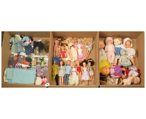 Collection of baby dolls and fashion dolls and accessories including: Pedigree Sindy, Paul, Mattel, Penny Brite; included is 