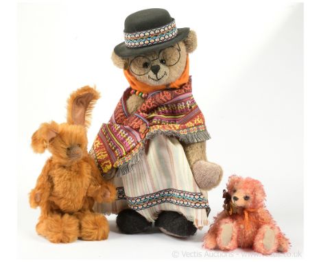 Artist designed teddy bears x three: (1)  Do Do Bears teddy bear (dressed similarly to Paddington's Aunt Lucy), by Jim and Do