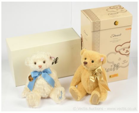 Steiff teddy bear pair including: (1) Steiff Edward QVC exclusive, white tag 662539, limited edition of 1907, blonde alpaca t
