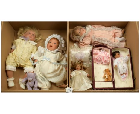 Lee Middleton collection of five vinyl baby and toddler dolls: (1) October, designed by Reva Schick, swing label, 21".53cm; (