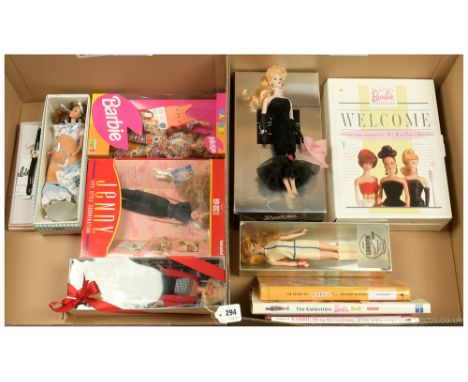 Group of Mattel Barbie items plus other fashion dolls including: (1) Barbie porcelain collection Solo in the Spotlight 1961, 