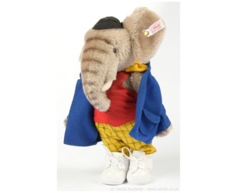 Steiff Rupert the Bear Edward Trunk Classic, white tag 653575, LE 1500, exclusive to UK and Ireland, grey mohair elephant, in