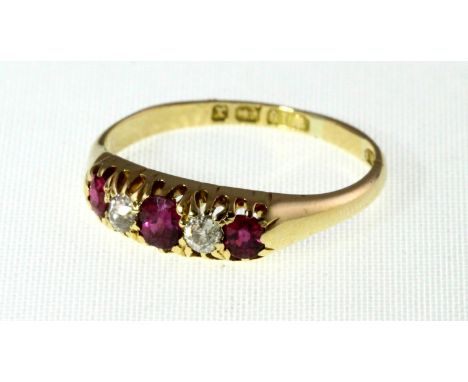 A Victorian 18ct H/M Ruby & Diamond five stone ring, H/M Birmingham 1897, approx 3g, size Q