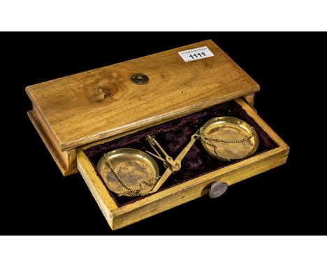 Vintage Boxed Set of Brass Jeweller's Scales, made in India, marked 508.  Measures 9.5'' x 4'' x 2''.