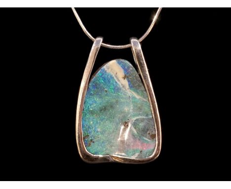 Australian Boulder Opal Necklace, set in a designer Italian silver mount, with matching silver chain.