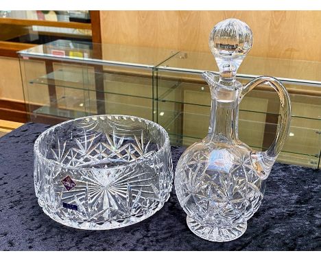 Webb Continental Imported Hand Cut Glass Decanter with stopper in box. Together with an Edinburgh Crystal Czech cut glass bow