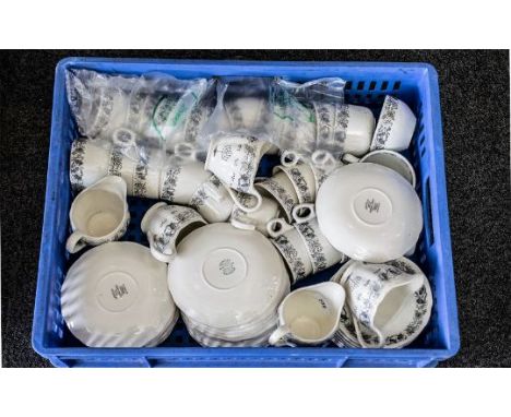 Royal Cauldon Passover Ware. c.1950's. Black Litho ( 65 ) Assorted Pieces, Includes 24 Mixed Style Cups, 1 Soup and Stand, 5 