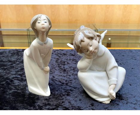 Two Lladro Figures, comprising Lladro 4961 'Angel Dreaming', measures approx 6.5'' tall, slight clip to one wing, and a girl 