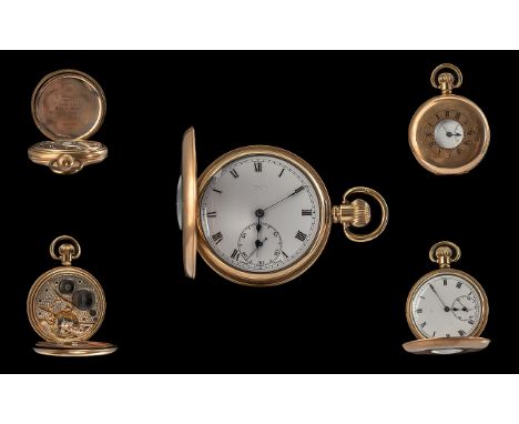 Swiss Made 17 Jewels Gold Filled Demi Hunter Pocket Watch guaranteed to be of 2 plates of gold with composition between and t