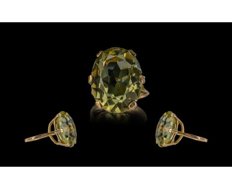Ladies 9ct Gold Attractive Single Stone Pale Citrine Statement Ring. Full hallmark to interior of the shank. The large facete