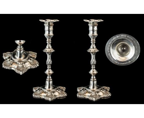 Gorham - American Silversmiths Superb Quality Pair of Reproduction Silver Plated Heavy Cast Candlesticks by Myer Myers - New 