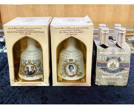 Two Bells Scotch Whisky Decanters with Contents, celebrating the 60th birthday of Queen Elizabeth II, 1986, Prince Andrew &am