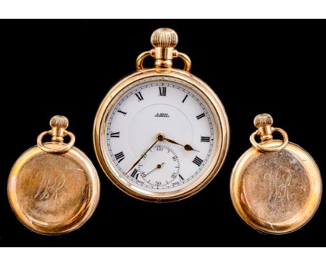 Limit - Swiss Made 15 Jewels Gold Filled Key-less Open Faced Pocket Watch. Guaranteed to be of Two Plates of Gold with Compos